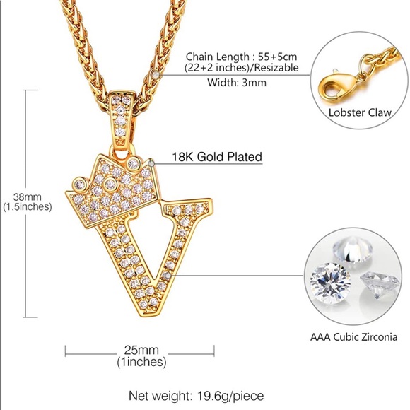 Unisex Crown Initial Necklace  18K Gold Plated - Picture 4 of 5